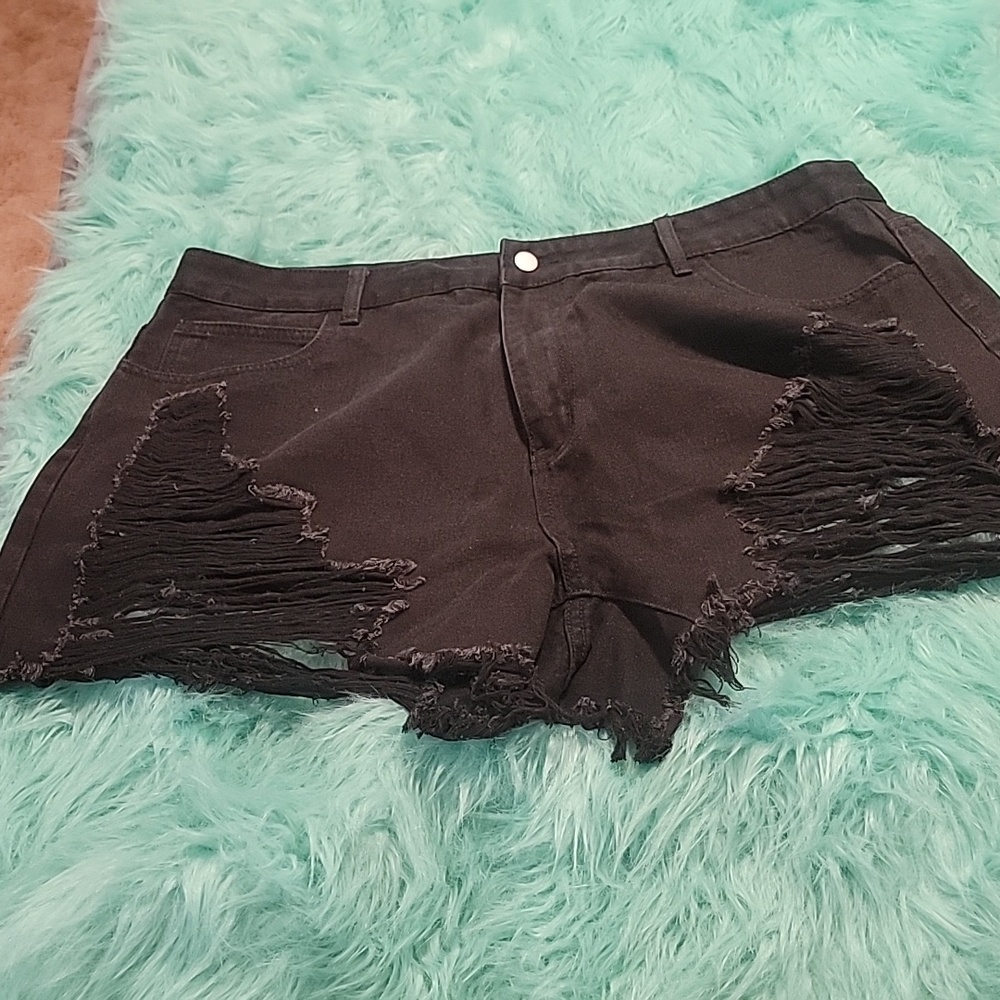 Black super distressed Jean shorts